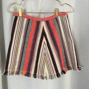 Boho Woven Fringe Mini Skirt Festival Stripe Pattern
